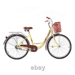 Vintage Ladies Woman Bike with Basket, 26 Inch Girls Bike Dutch Style City Bicycle