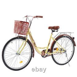 Vintage Ladies Woman Bike with Basket, 26 Inch Girls Bike Dutch Style City Bicycle