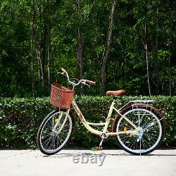 Vintage Ladies Woman Bike with Basket, 26 Inch Girls Bike Dutch Style City Bicycle