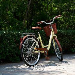 Vintage Ladies Woman Bike with Basket, 26 Inch Girls Bike Dutch Style City Bicycle