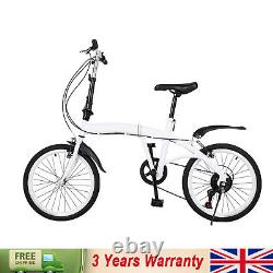 White Folding Bike Foldable City Bike for Adult 20 Commute Bicycle 6 Speed Gear