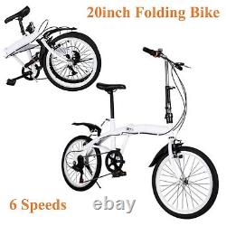 White Folding Bike Foldable City Bike for Adult 20 Commute Bicycle 6-Speed Gear