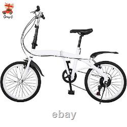 White Folding Bike Foldable City Bike for Adult 20 Commute Bicycle 6 Speed Gear