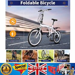 White Folding Bike Foldable City Bike for Adult 20 Commute Bicycle 6 Speed Gear