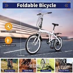 White Folding Bike Foldable City Bike for Adult 20 Commute Bicycle 6-Speed Gear