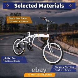 White Folding Bike Foldable City Bike for Adult 20 Commute Bicycle 6 Speed Gear