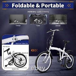 White Folding Bike Foldable City Bike for Adult 20 Commute Bicycle 6 Speed Gear
