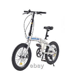 White Unisex Folding Bike 20 inch Wheels Bike 7 Speed Disc Brakes Bicycle NEW