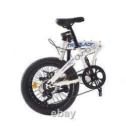 White Unisex Folding Bike 20 inch Wheels Bike 7 Speed Disc Brakes Bicycle NEW