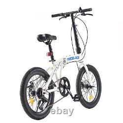 White Unisex Folding Bike 20 inch Wheels Bike 7 Speed Disc Brakes Bicycle NEW