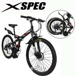 Xspec 26 21 Speed Folding Mountain Bike Bicycle Trail Commuter, Black